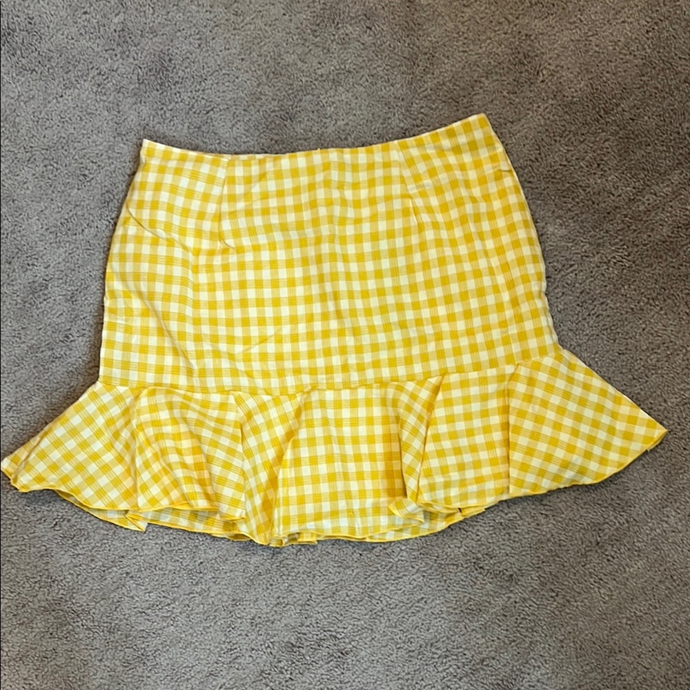 Nasty Gal Yellow and White Ruffled Mini Skirt